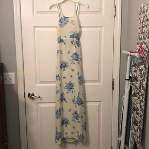 Long pale yellow and blue floral strappy dress Sz5